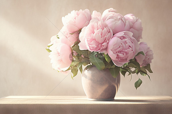 花瓶中培育的牡丹花花朵图片