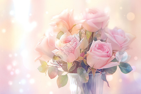 浪漫柔和梦幻的花瓶花卉插画