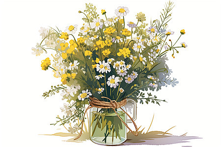 花瓶中的小雏菊花朵背景图片