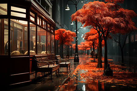 夜幕下的秋季城市街道图片