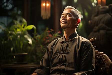 练习古典气功的亚洲中年男人背景图片