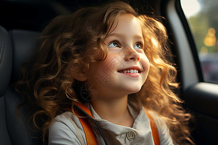 汽车上的小女孩图片