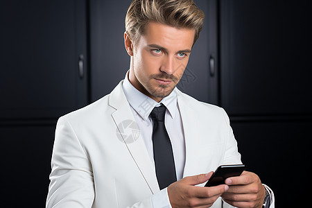 拿着手机的商业男性背景图片