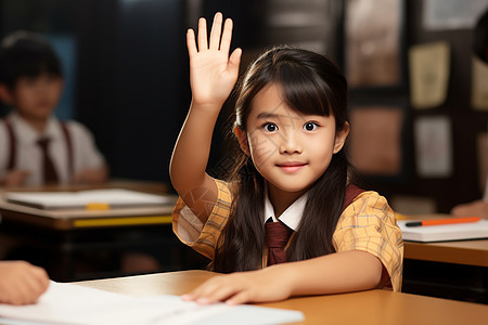 教室里面可爱的小女孩背景图片