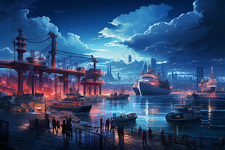 未来城市繁华的港口图片