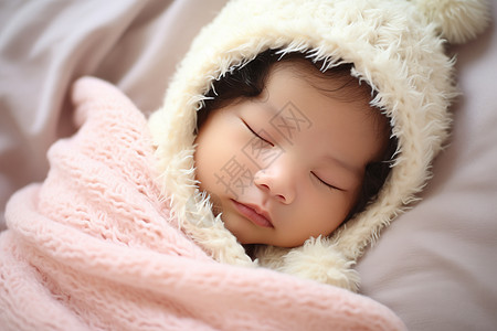 沉睡的可爱新生婴儿高清图片