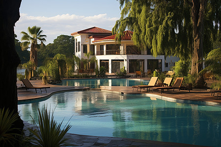 豪华别墅和宽大的泳池图片