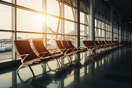 机场窗前一排椅子背景图片