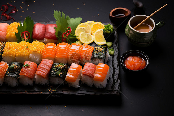 五彩斑斓的寿司拼盘图片