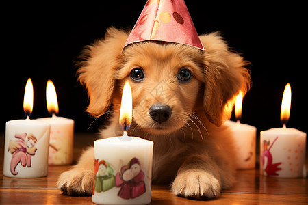 小狗带着生日帽图片