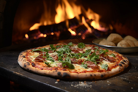 美味的砖炉披萨背景图片