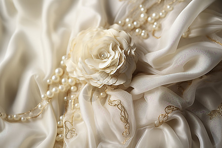 一朵白玫瑰与珍珠图片