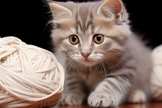 一只猫和毛线球图片