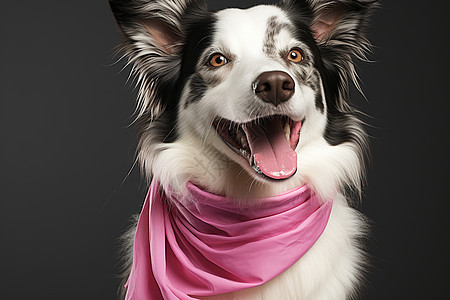 快乐的狗佩戴粉色围巾图片