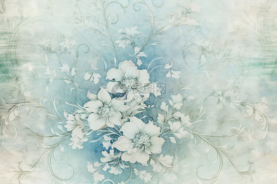 蓝白花卉图案图片
