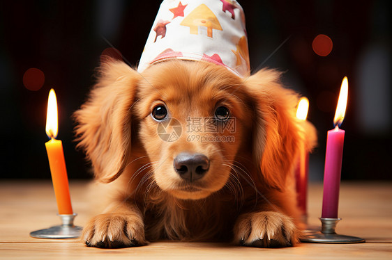 庆祝生日的金毛犬图片