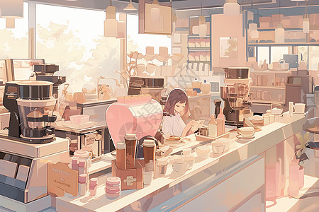 咖啡店的女孩图片
