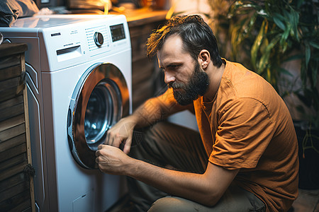 清洗衣物的外国男子背景图片