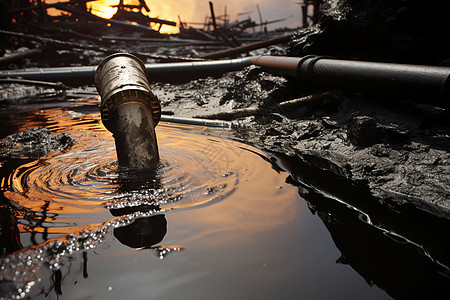 户外水面的石油管道图片