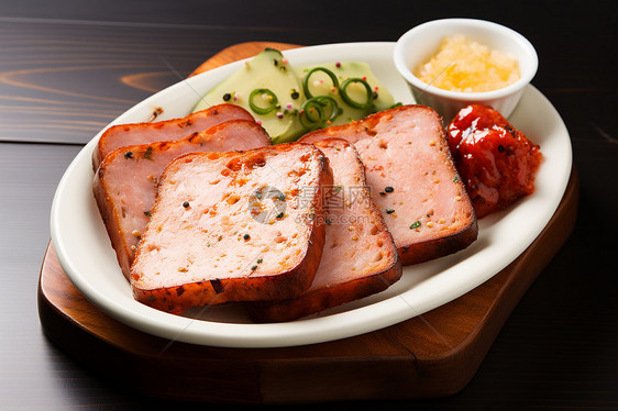 盘子里面健康美味的午餐肉图片