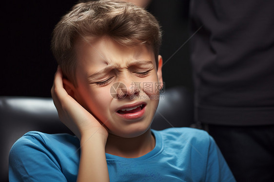 牙齿疼痛的外国小男孩图片