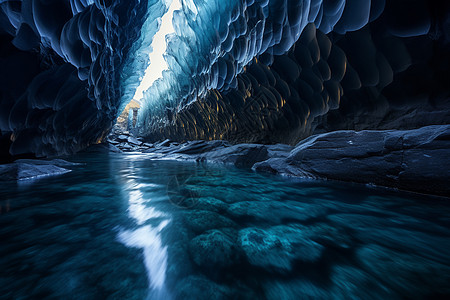 冰川奇观的岩洞景观高清图片