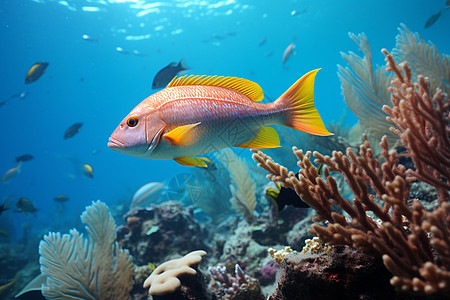 海底世界中的珊瑚群和鱼群图片