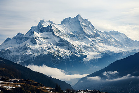 苍穹之巅的阿尔卑斯雪山景观背景图片