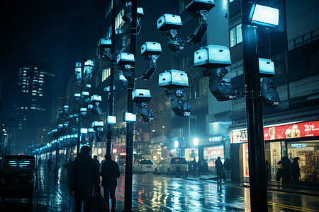 夜晚城市灯光夜幕下的城市街头背景