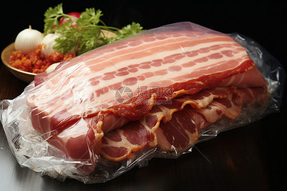 塑料袋中新鲜的猪肉图片
