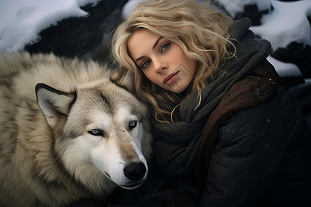 白狼和年轻女性图片