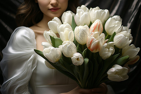 新娘手握的白色花束图片