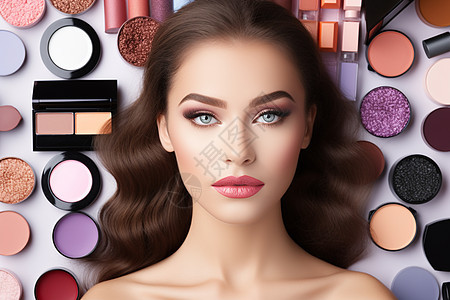彩妆专家展示多元化的化妆品背景图片