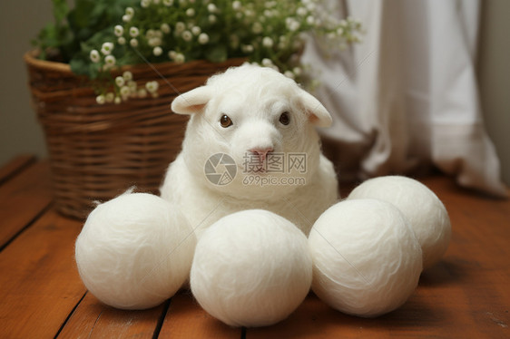 白绵羊与毛线球图片