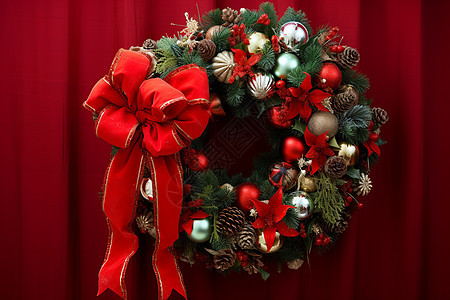 挂着丝带的圣诞花环图片