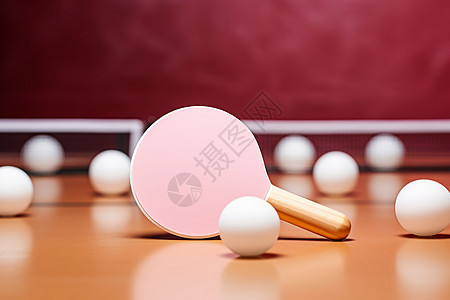 乒乓球和球拍在桌子上图片