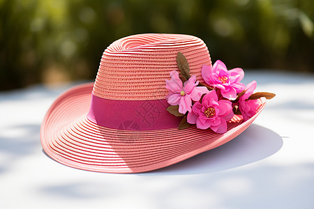 阳光下的粉红花帽图片