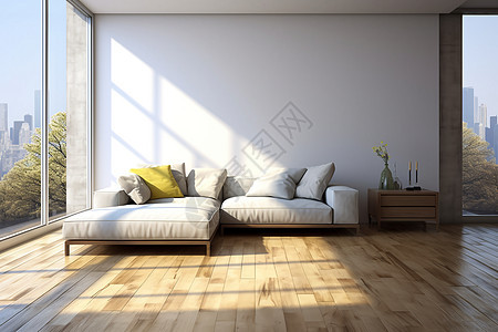 宽敞客厅的沙发和大窗户背景图片