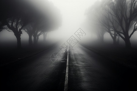 山路上的雾霭图片