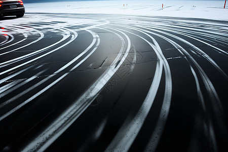 积雪道路上的轮胎印图片