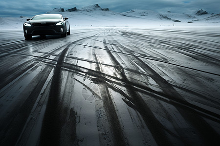 结冰道路上的汽车图片
