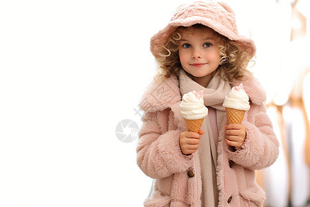 拿着两只冰淇淋的女孩图片