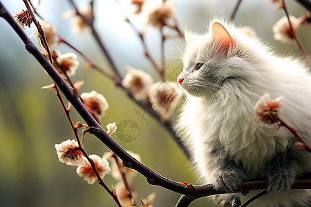 春季的猫与花背景图片