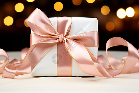 粉红丝带的白色礼盒背景图片