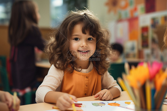 幼儿园课堂上的小女孩图片