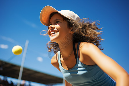 阳光下打网球的女孩背景图片