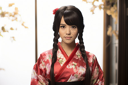 女人穿着日式和服背景图片