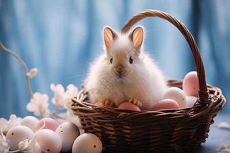 彩蛋装饰篮子里的兔子和彩蛋背景