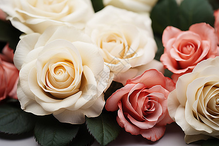 盛开的粉白玫瑰背景图片