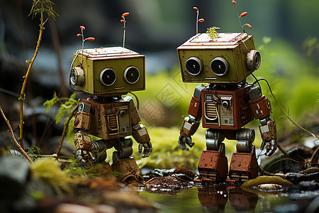 森林里的绿色机器人图片
